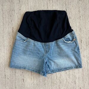 Isabel Maternity Denim Shorts Size 8 Full Panel Blue Jean Shorts Light Wash